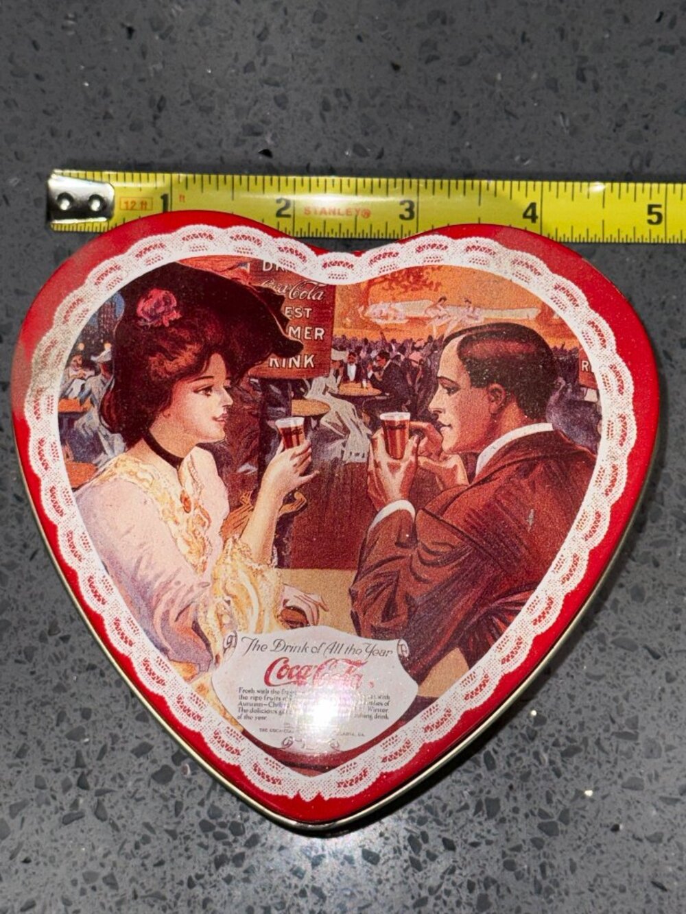 Coca-Cola Heart-Shaped Collectible Advertising Tin Box, Red & Gold